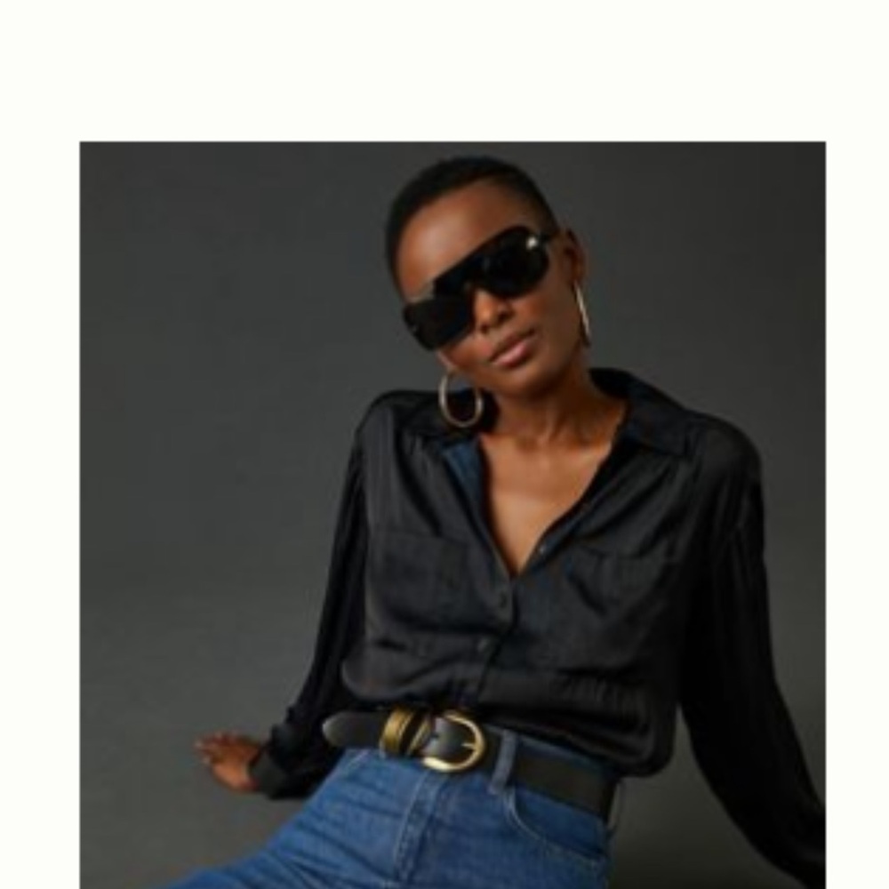Long black button down shirt